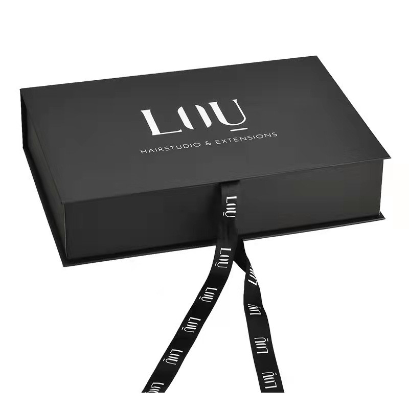 Matte Laminated Wig Cosmetic Makeup Box with Ribbon Satin Lined Luxury Magnetic Flip Cardboard Packaging Box