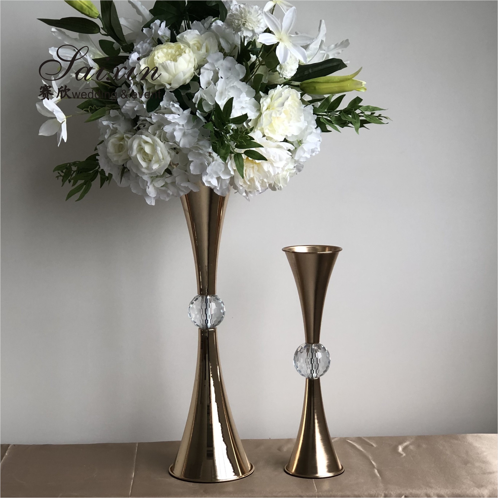Events Wedding Art Decoration Vase Gold Metal Trumpet Vases Party