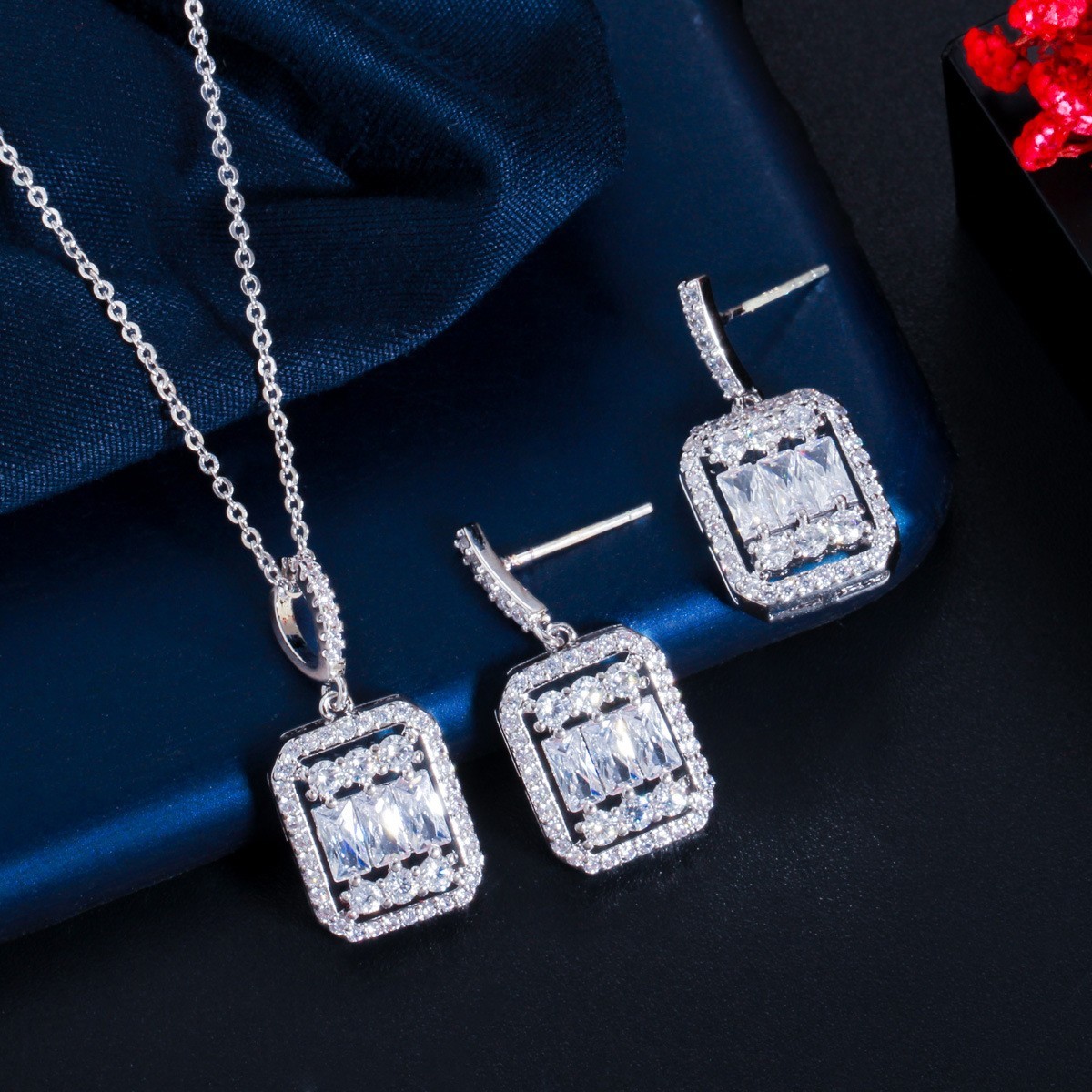 Wedding Bridal Jewelry Sets For Women Rhinestone Crystal Jewelry Set Bracelet Earrings Female Set Jewelry Accessories