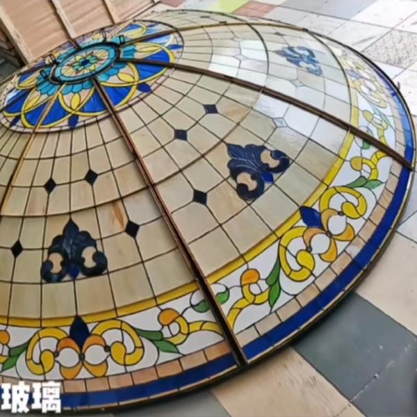 Premium Stained Art Glass Dome Skylight Roof Architectural Antiques Stained