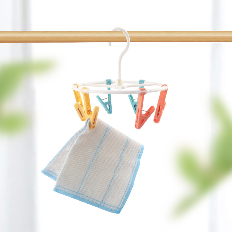 6 Clip Foldable Plastic Clothes Rack Round For Underwear Sock