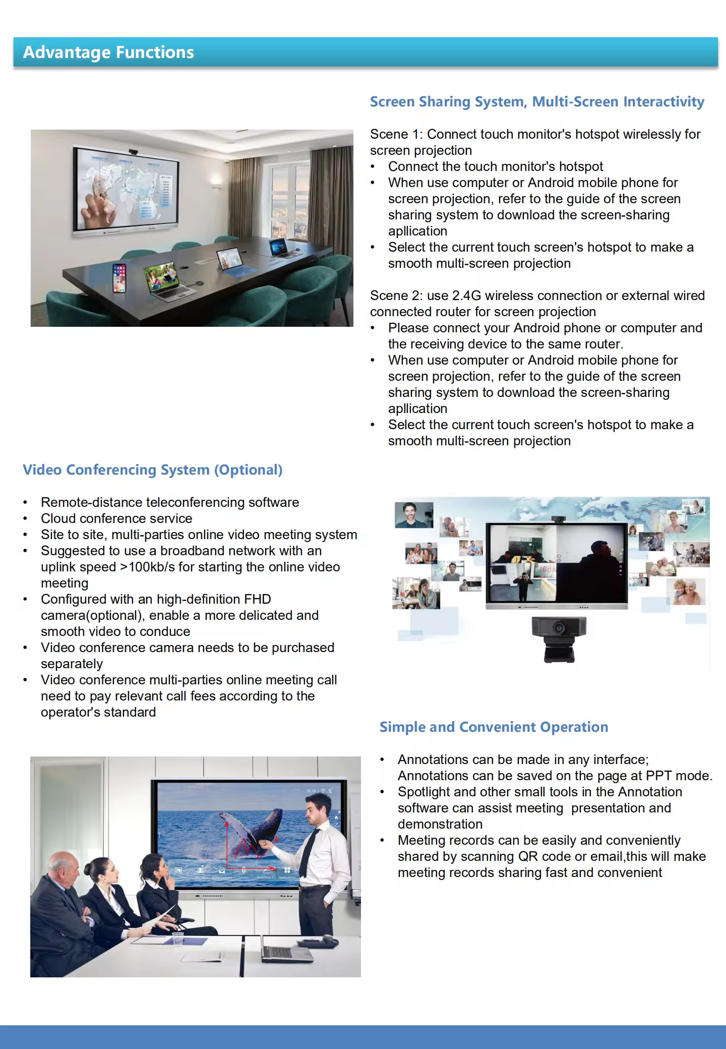 Android/window LCD Anti-Glare Interactive Smart board Multi Touch Screen Interactive Whiteboard for school meeting