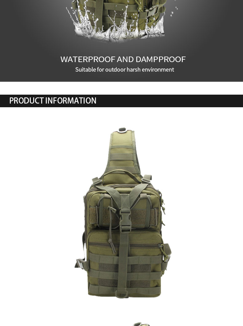 Lightweight Backpack for Outdoor Training Hiking Green Black Inclined Shoulder Bag