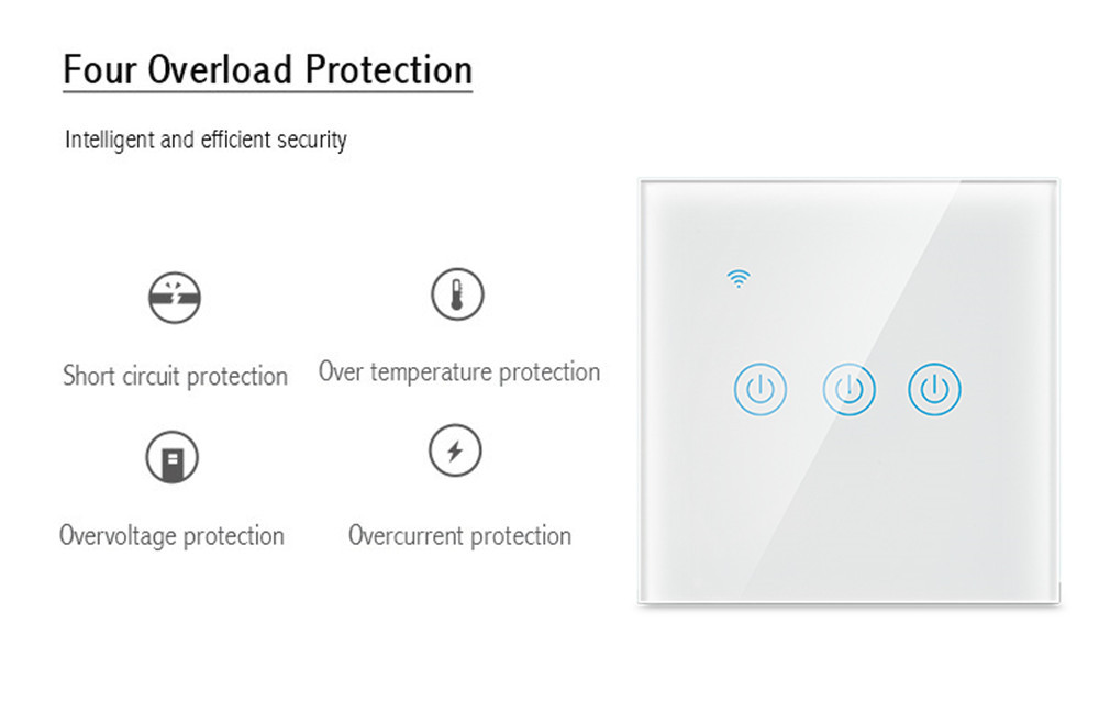 WiFi RF433 3 Gang Touch Switch 10A Three Gang Smart Light Switch