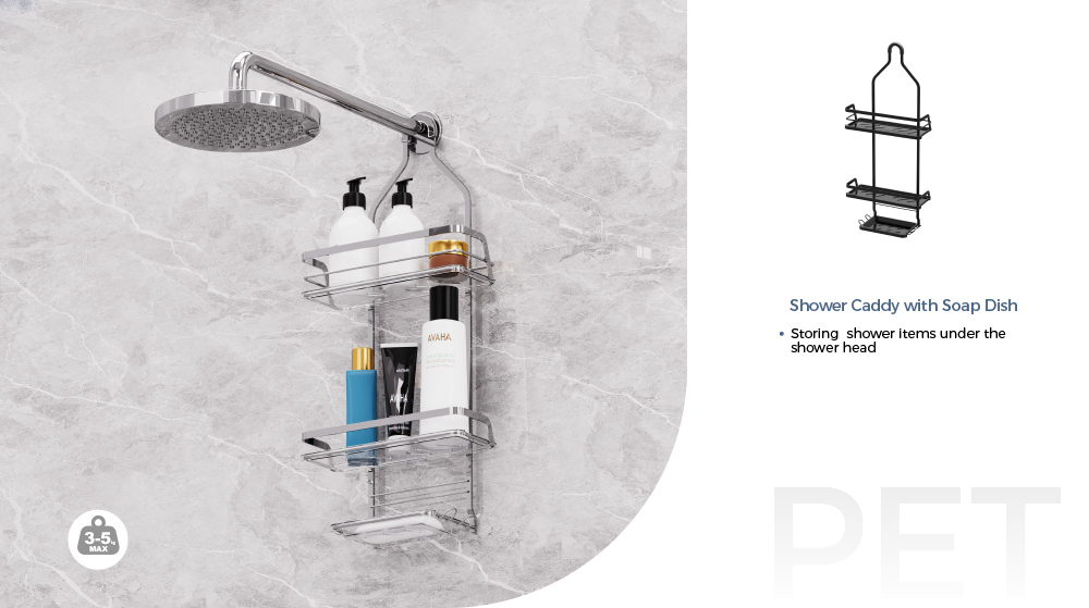 Stylish Bathroom Organizer Suction Cup Iron Wire Rack Stainless Steel No Drilling Wall Mounted Shower Caddy