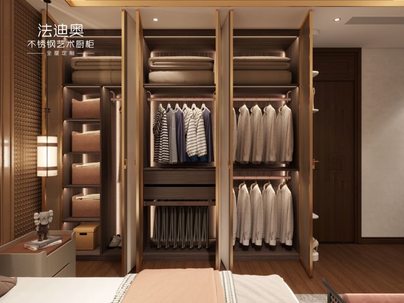 SS Metal Bedroom Wardrobes With Two Tone Design And Multiple Storage Options