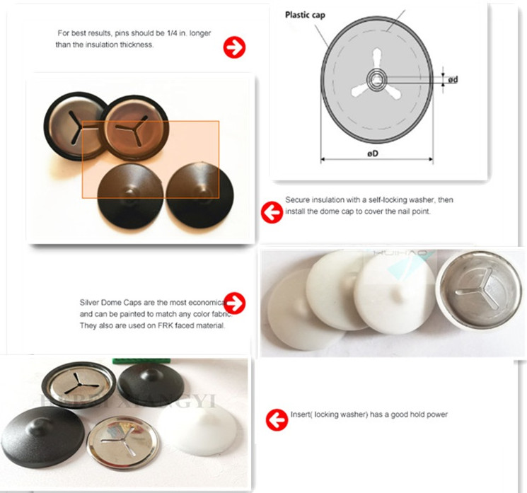 Insulation Fixing Washer Round Shape Metal Self Locking Dome Cap Washer