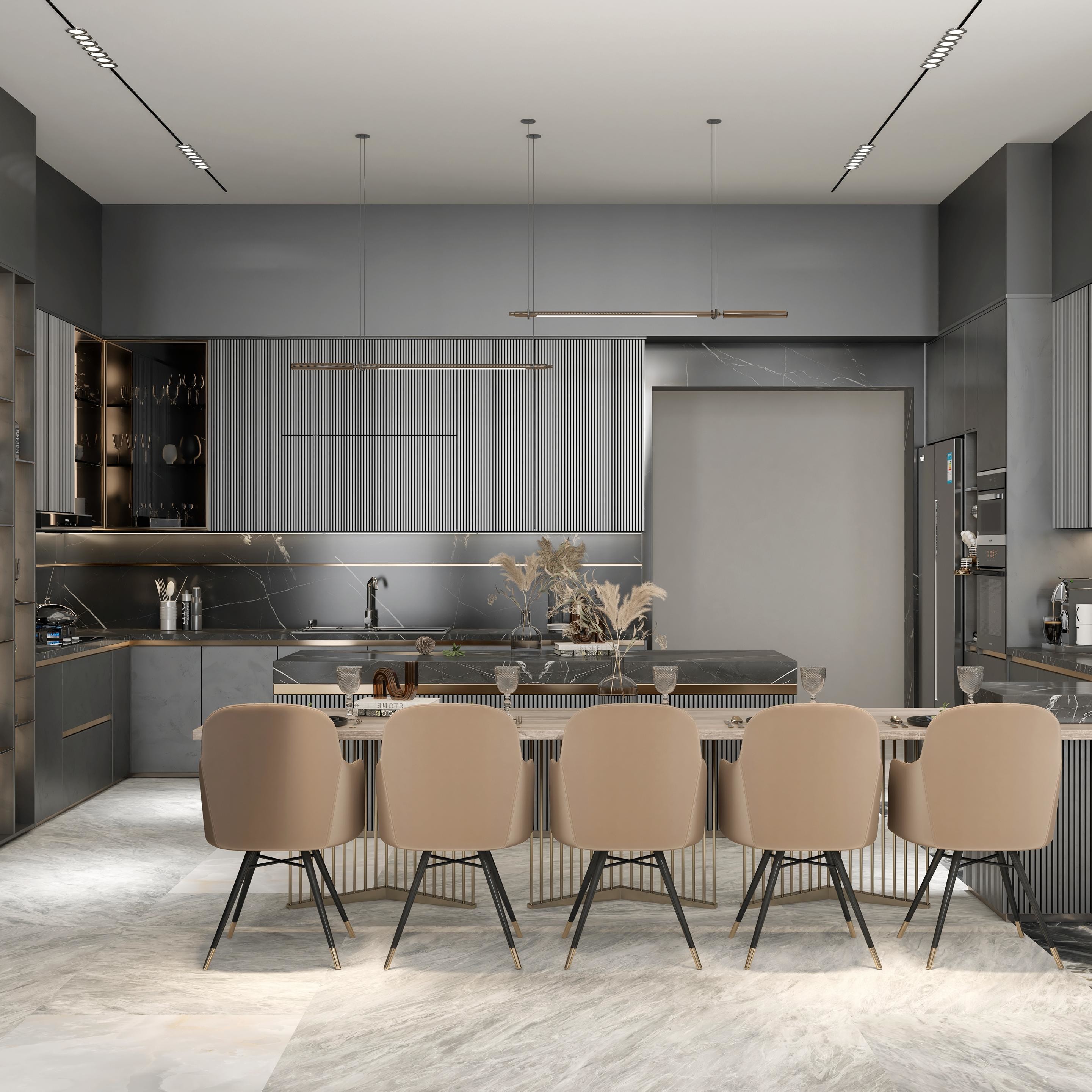 Modern Kitchen Cabinet With Island Sintered Stone Countertops Wood Grain Kitchen Cabinets Designs For Villa