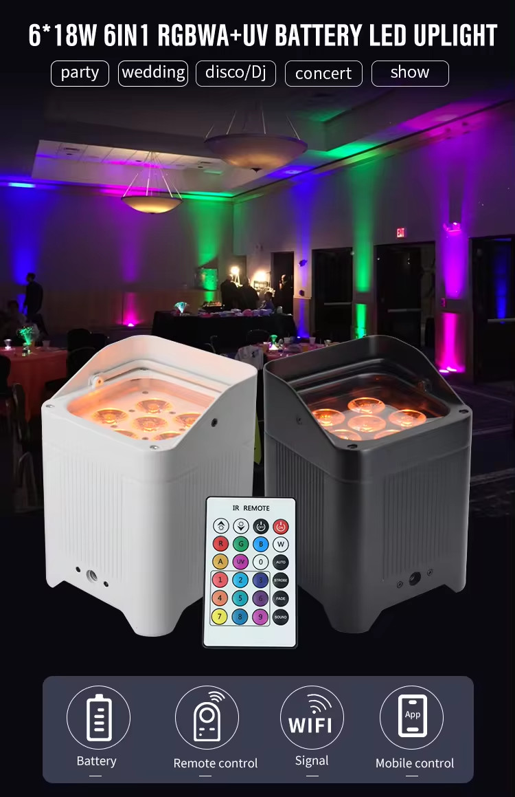 6x18w RGBWA UV Wireless DMX Par Can Up Lights Battery Powered LED Uplight For Wedding Party Bar DJ