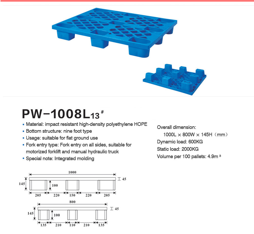 Double Side Face 4 Way Entry Warehouse Plastic Pallet Reversible Industrial