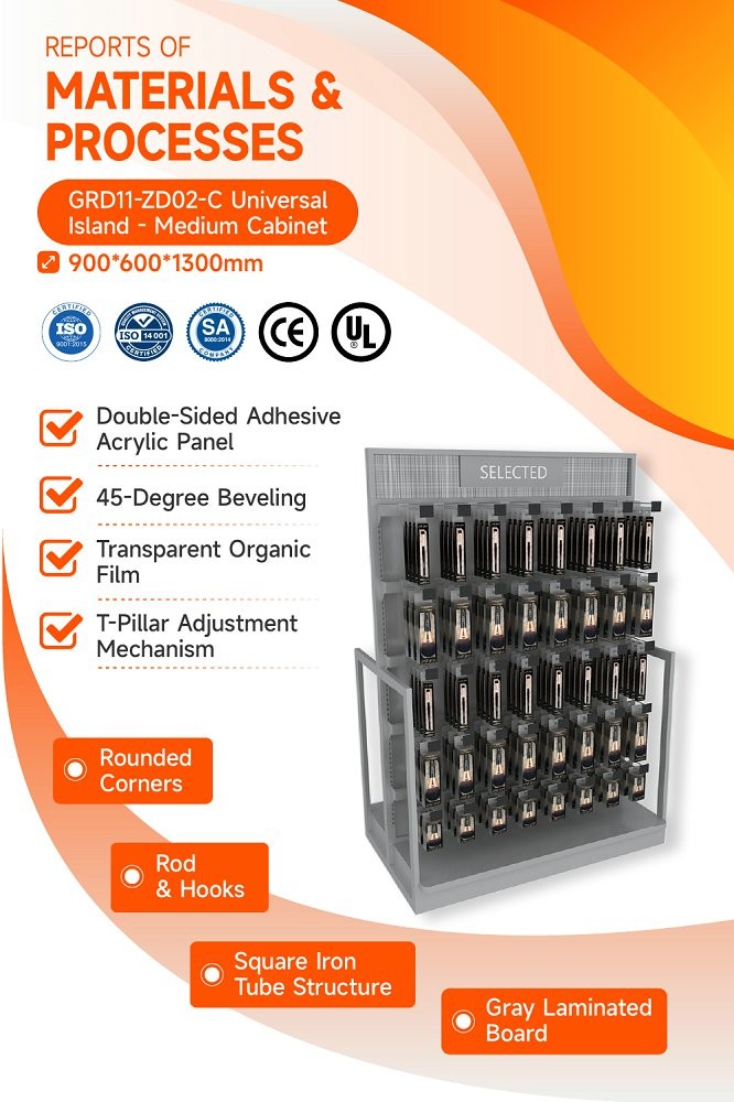 GDR11-ZD02-C Fashion Exhibition Display with Rods and Hooks and Adjustable Shelves for Retail Stores