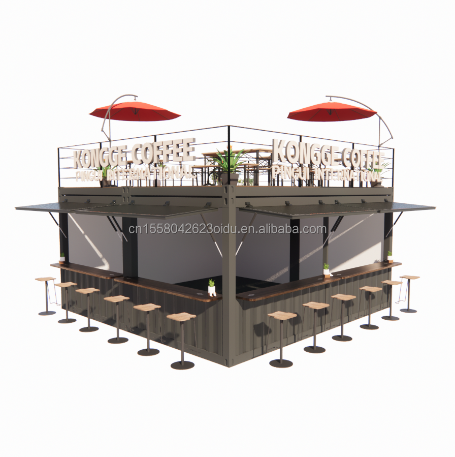 Prefabricated Pop up Container Restaurant Shop Street Food Kiosk with Galvanized Steel Square Tubes Design