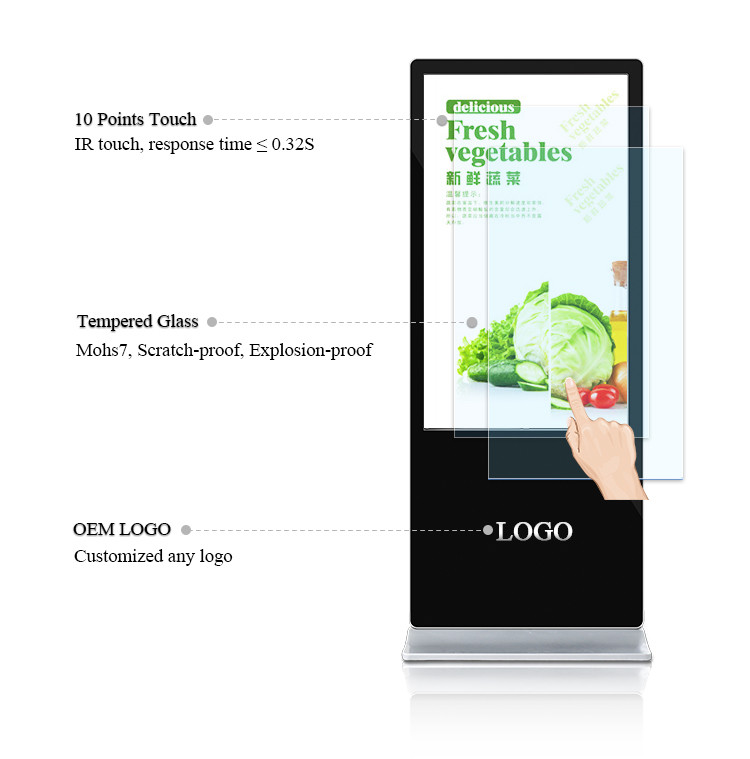 55 Inch Touch Screen Wifi Digital Signage IPhone Style Android 7.1 Advertising Kiosk