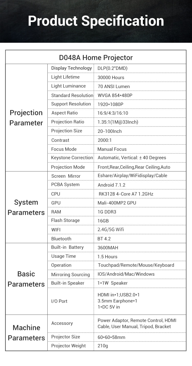 Mini Smart Projector 4K Phone Portable Pico Cube LED DLP Android Wireless Factory Supply Movie Short Throw Projectors