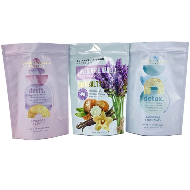 Custom Digital Printing Private Label Spa Gift Natural Epsom Salt Bath Salts Packaging Bag Mylar Bag for 250g Body Scrub