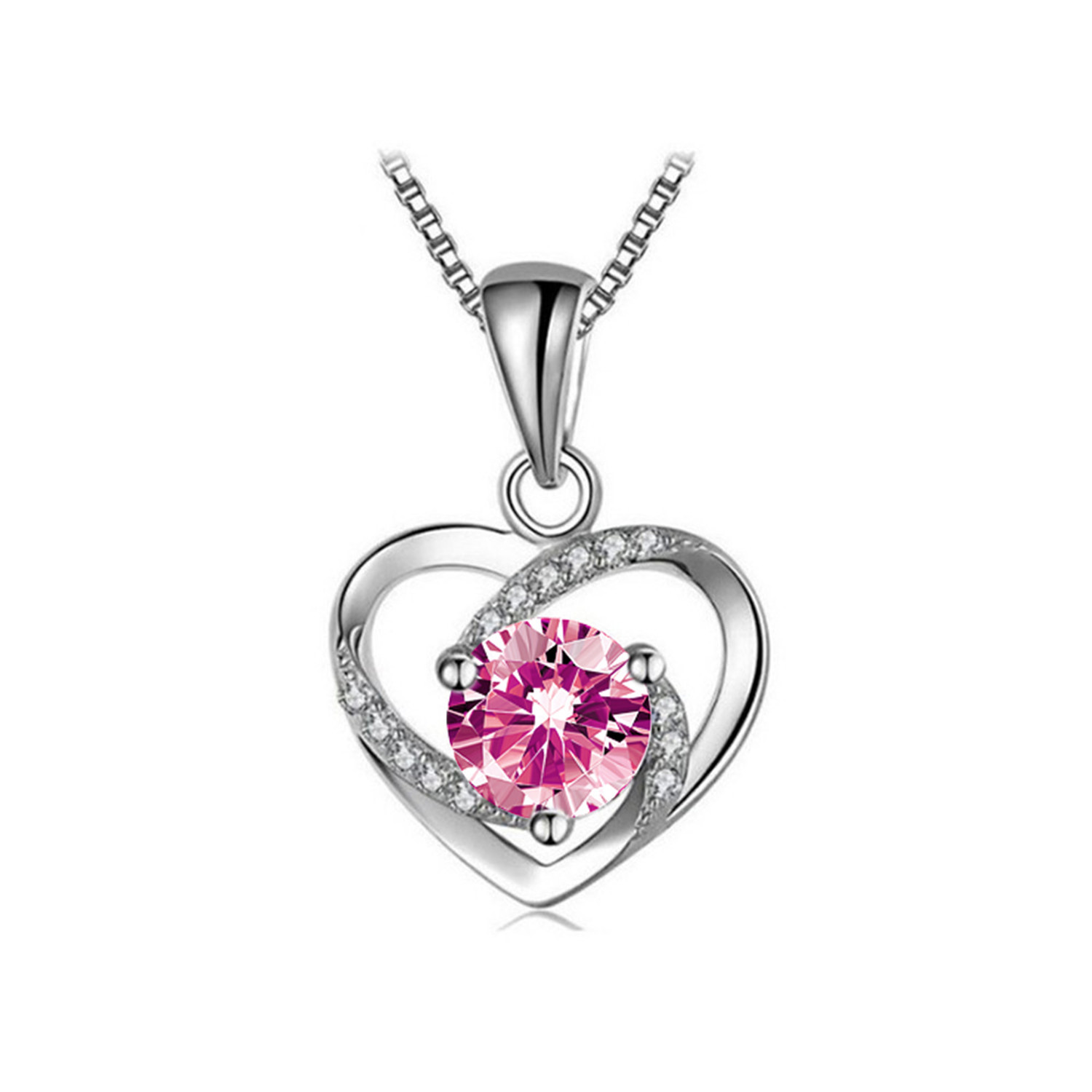 5A CZ Sterling Silver Heart Pendant Necklace