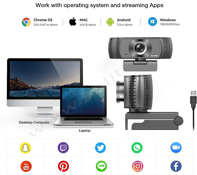 Plug And Play USB Webcam Full HD 1080p 30FPS Fixed Focus Glass Lens