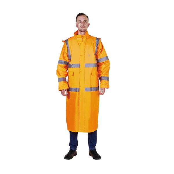 RAINWEAR RR020-Y Polyester/PVC Hooded Adjustable Safety Rain Coat with