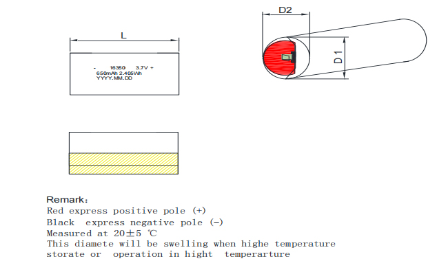 5A High Rate Discharge Cylindrical Li-polymer Battery 3.7V 650mAh 16350 for Home Appliances
