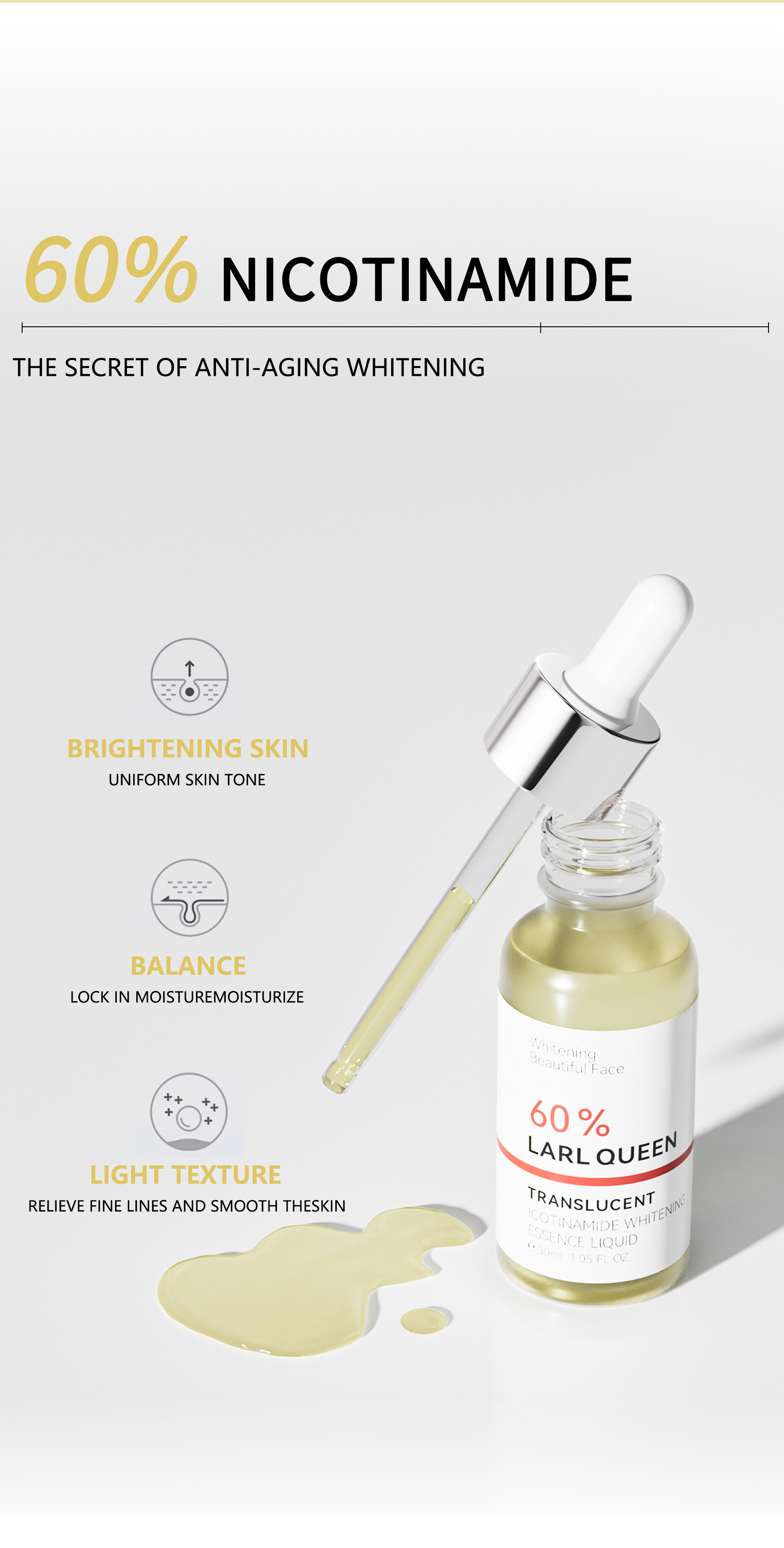 Customized Personal Label Cosmetics Facial Skin Care Essence Serum Niacinamide Brightening Moisturizing Whitening Essence