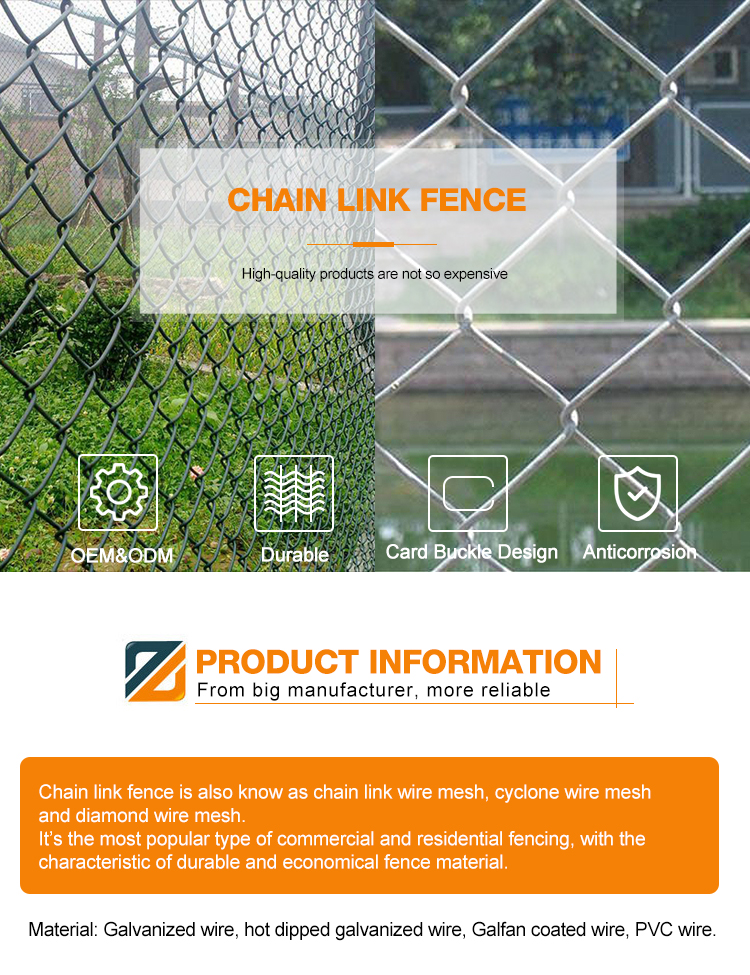 Corrosion Resistant Durable Hot Dipped Galvanized Cyclone Mesh Fabric Chain Link Fence For Sports Facilities