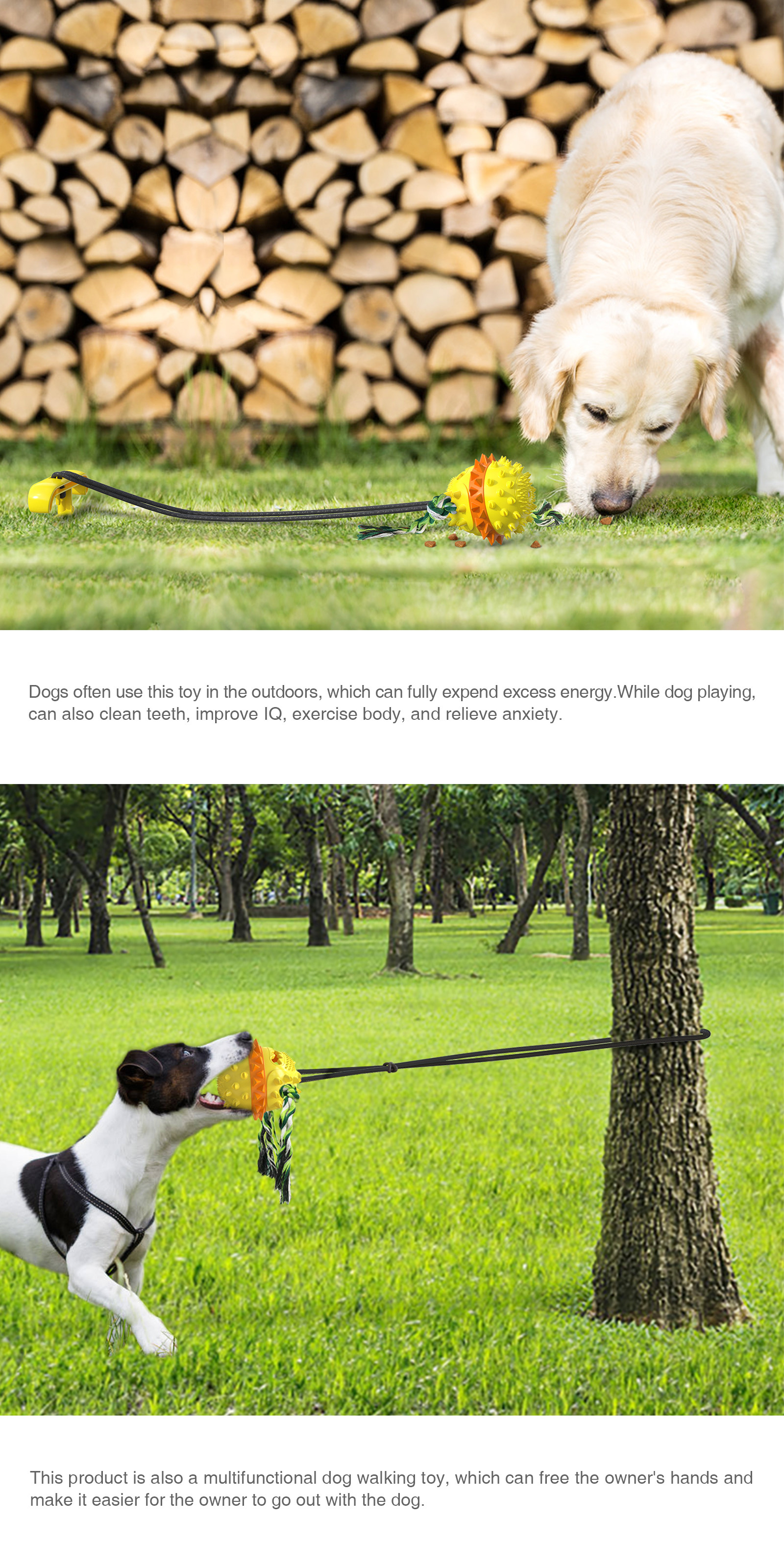 Elastic Interactive Pet Toys Rubber Food Dispensing Toy Drawstring Ball TPR+ABS
