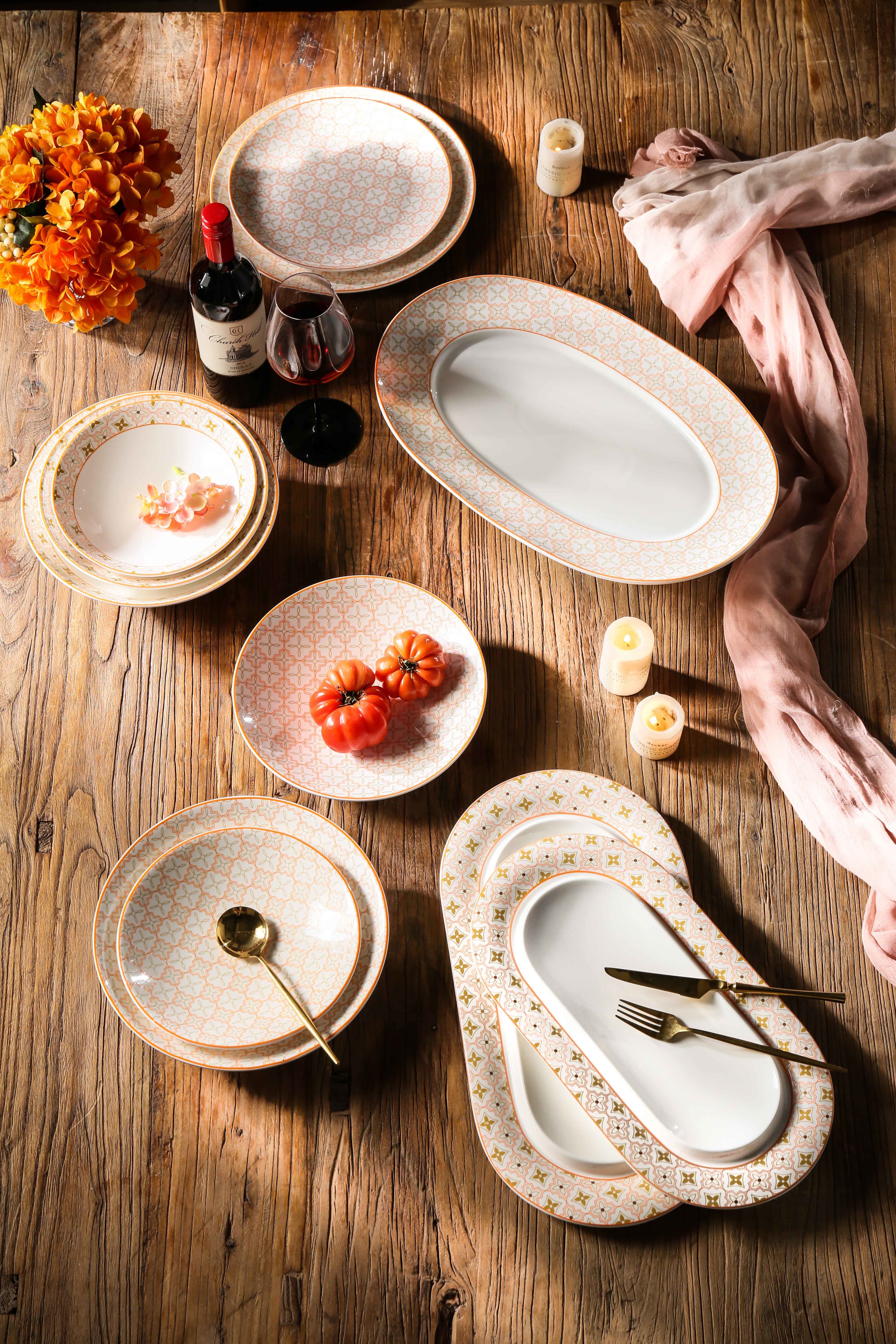 Bone China Dinnerware Set Luxury Ceramic Dining Dishes Plates Bowls Cups Sets