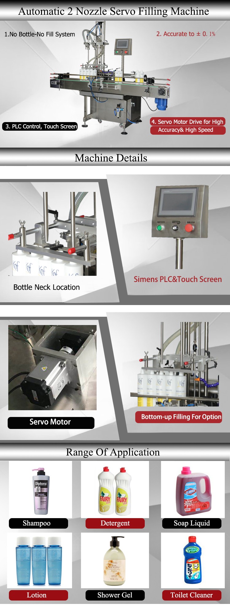 High Efficiency Detergent Automatic Oil Filling Machine 0.5KW High Power