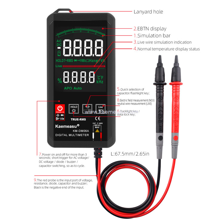 Kaemeasu 06C Color Display Multimeter Tester Electrician Smart Voltmeter Multimetro Digital