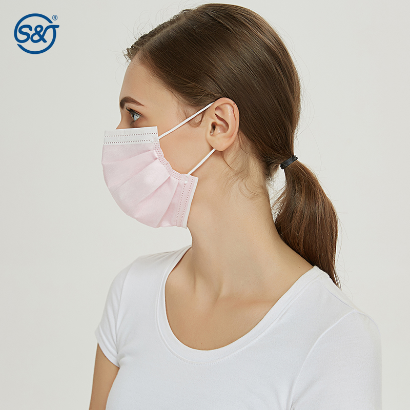 S&J "Secure+" Disposable Face Mask in Lavender Medical Grade ASTM F2100 LEVEL1 Extended Coverage Secure Fit 4 Pleats Double Wire