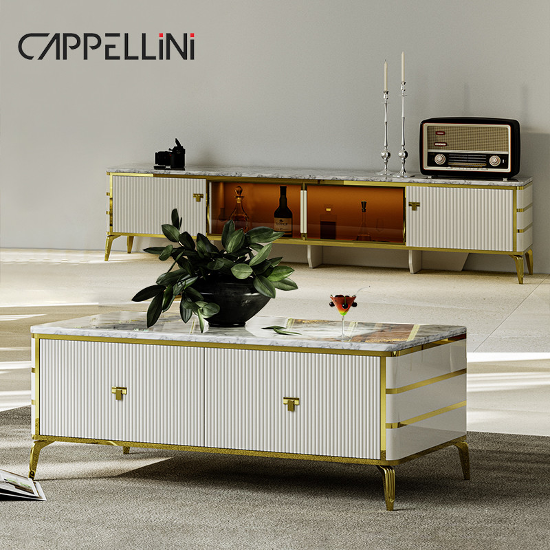 Nordic Modern White Wooden Tv Cabinet Storage Living Room Furniture Luxury Wood Tv Stand With Coffee Table Set