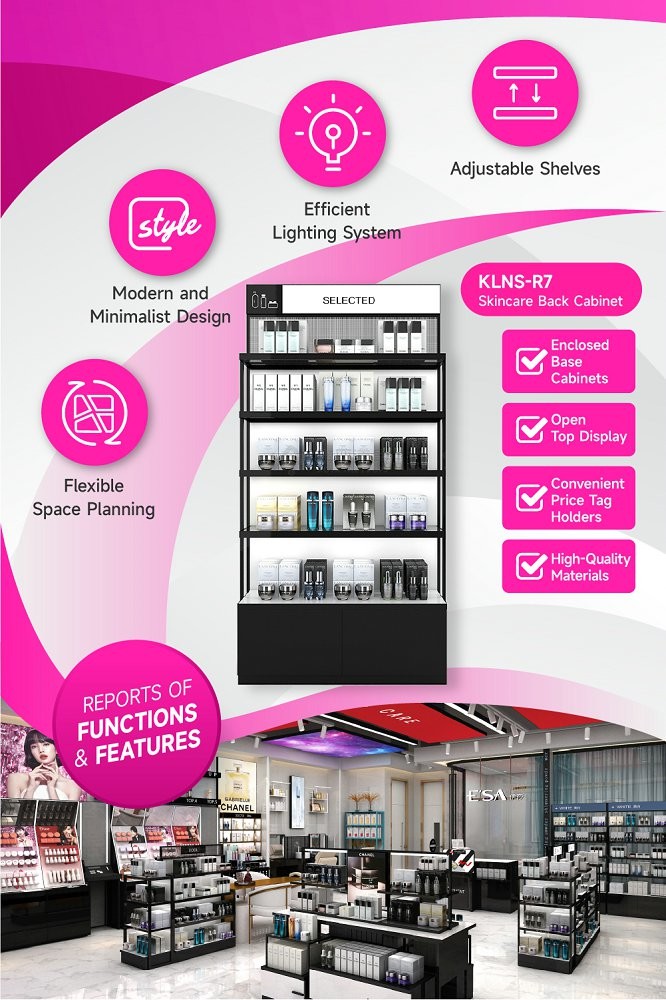 KLNS-R7 Open Top Display Skincare Display Cabinet with 40mm Soft Film Light Box