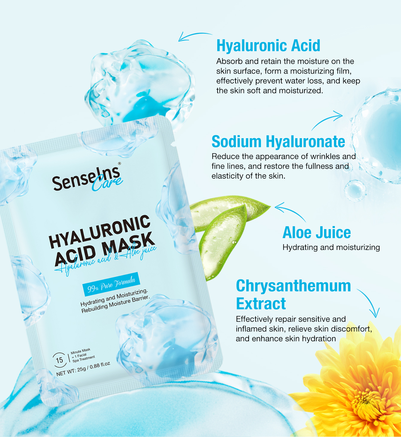 Wholesale Hyaluronic Acid Mask Organic Deep Nourishing Moisturizing Whitening Firming Fede Spots Facial Face Mask