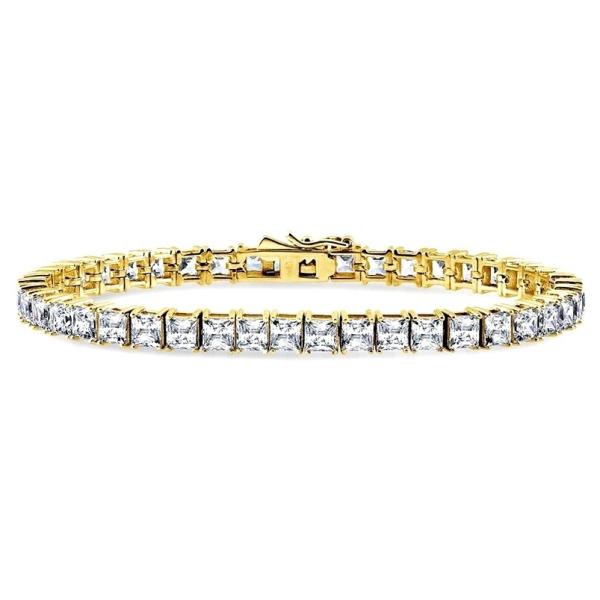 Unisex Handmade 18K Gold Hip Hop Iced Square Cut Diamond CZ 925 Sterling Silver