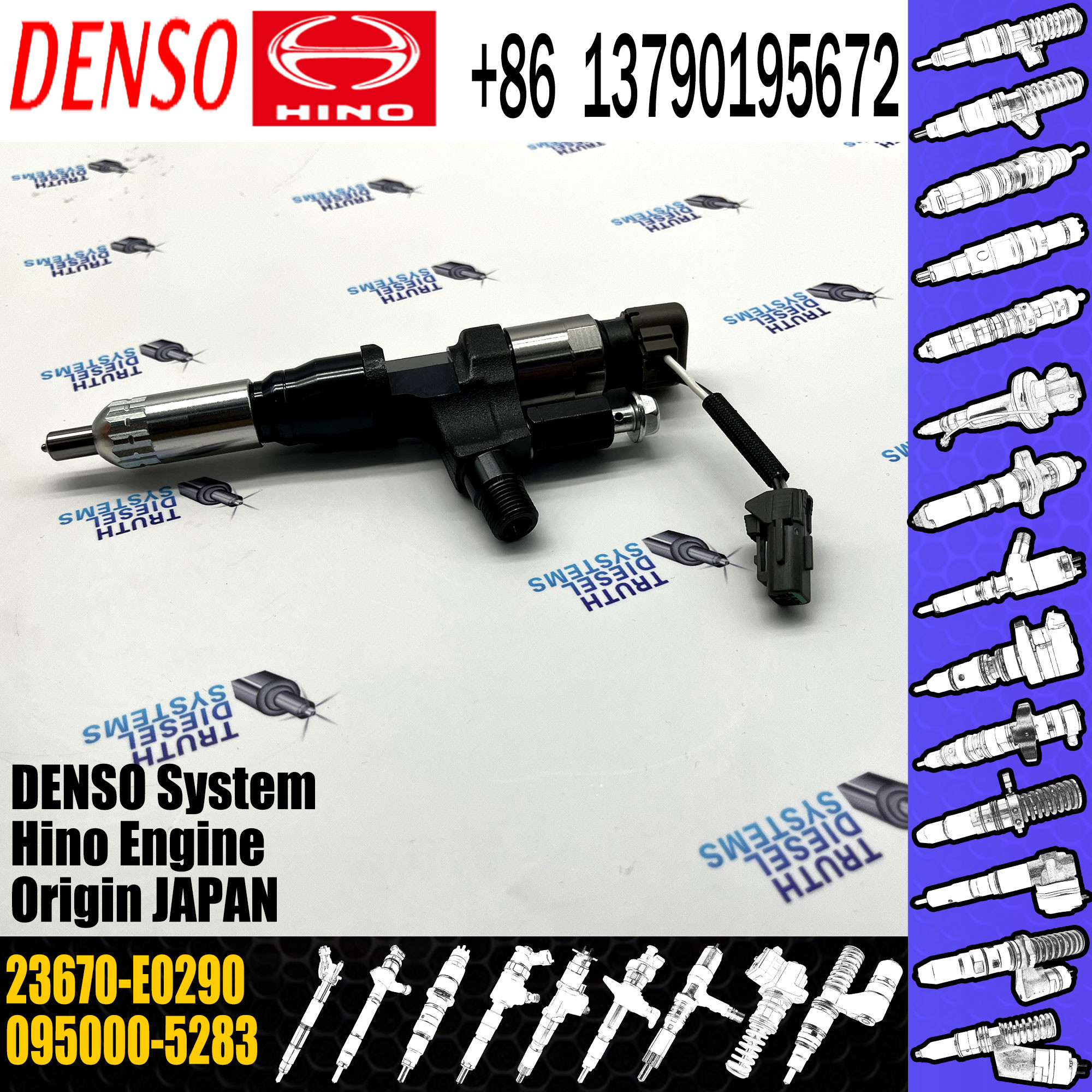 095000-5283 DENSO Diesel Injector HINO J08E Common Rail Injector 23670-E0290