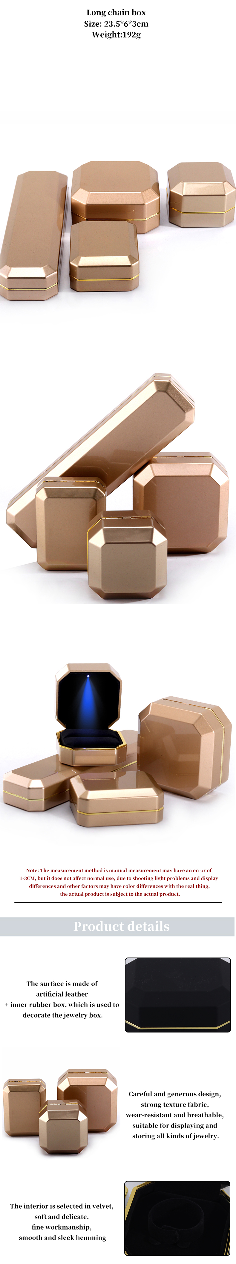 Octagonal Convex Plastic Velvet Jewelry Box LED Light Display Case Custom Size