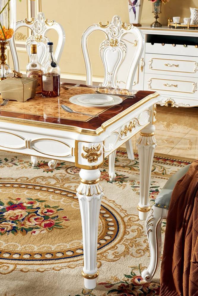 European Elegant Veneer High Gloss Solid Wood Dining Table Set