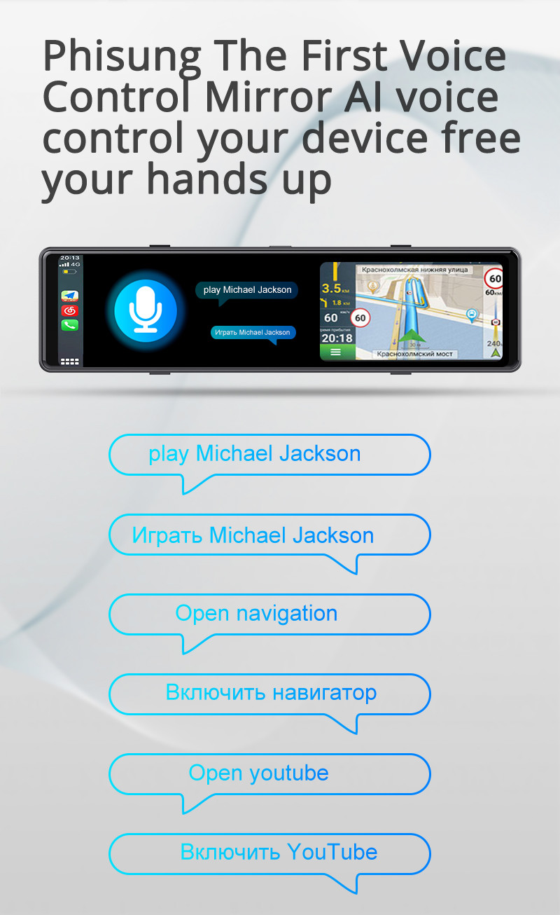 AHD1080P Android Wireless Carplay Rear View Mirror DVR WIFI GPS 3 Cams