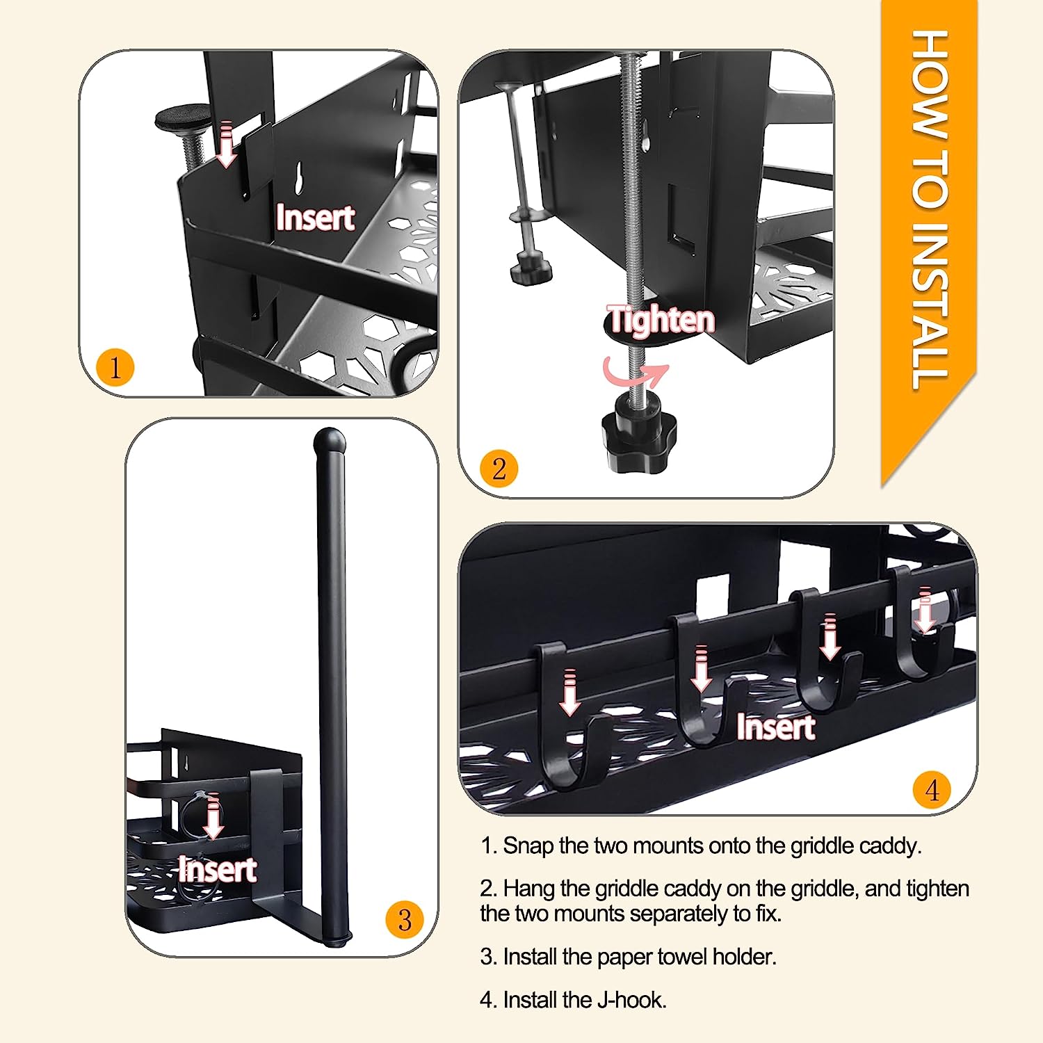 Free Drill BBQ Grill Caddy for 28" 36" Blackstone Griddle Gas Grill Charcoal Grill Clamp Mount Griddle Caddy