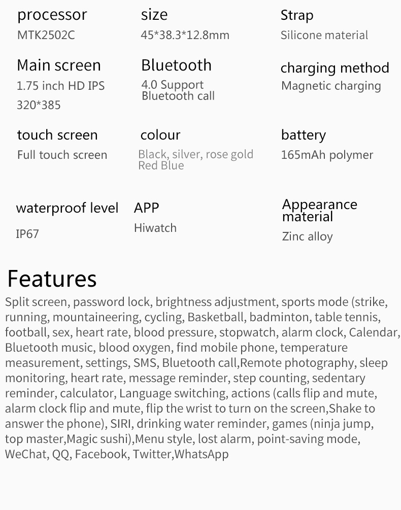 HL26Plus Smartwatch 1.75 Inch 320*385 Waterproof Sports Can Provide Customized