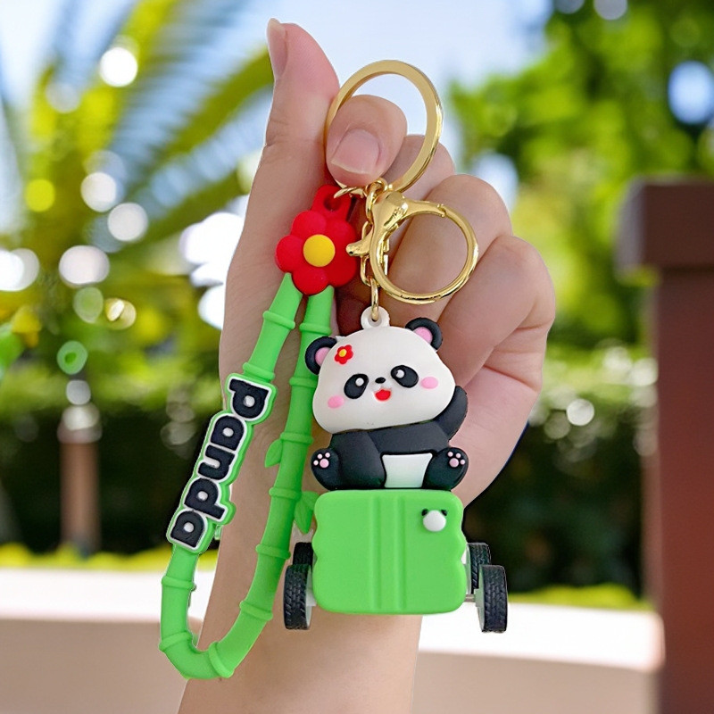 Silicone Keychain Pendants For Purse , Cute Panda Keychain Charms