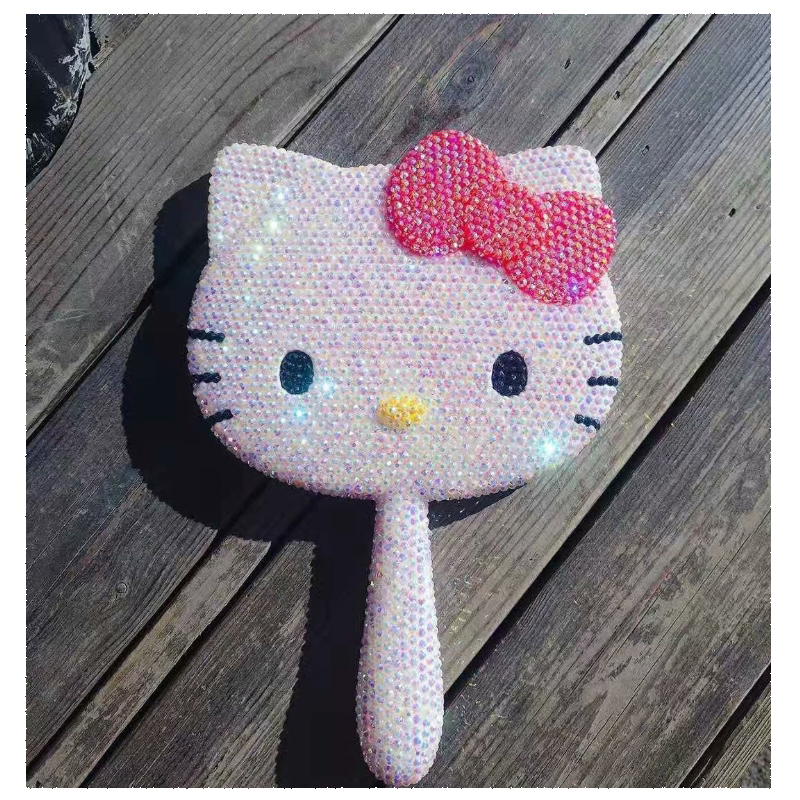High Grade Shining Rhinestone Handhold Mirror for Girl Makeup in Morden Design Style