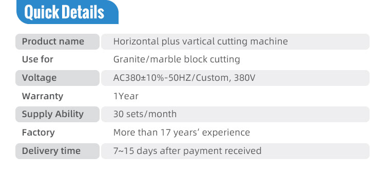 High Productivity Horizontal Stone Cutting Machine for Granite Marble Stone Block Cutter