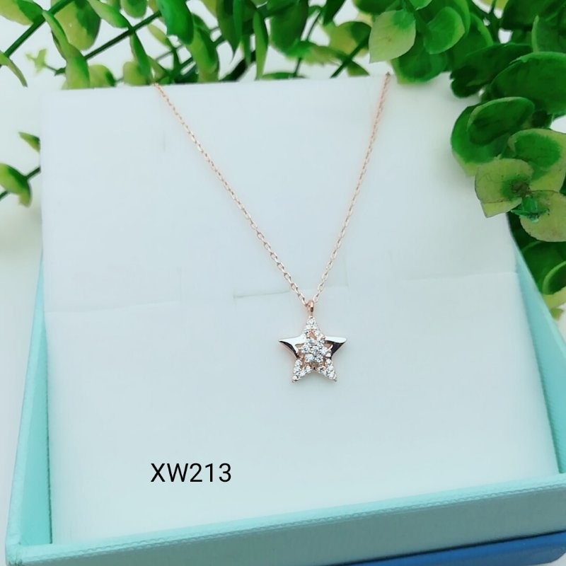 925 Sterling Silver Star Moon CZ Charm Choker collarbone chain necklace WY150