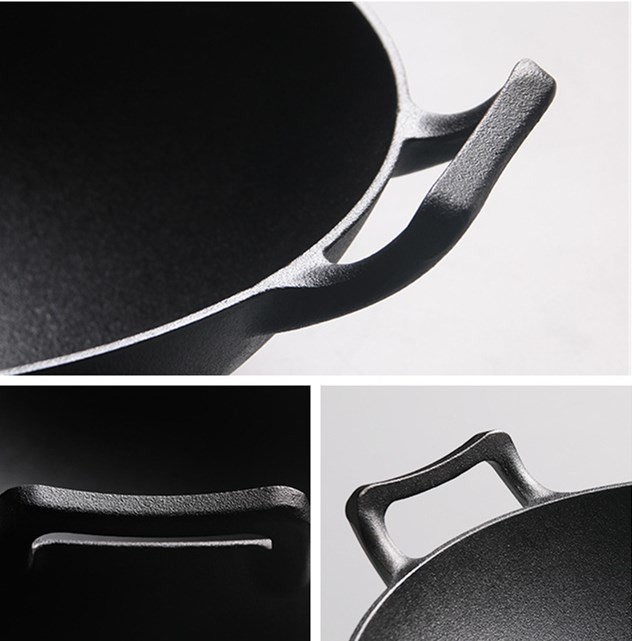 Vintage 32/36cm Cast Iron Wok With Double ears