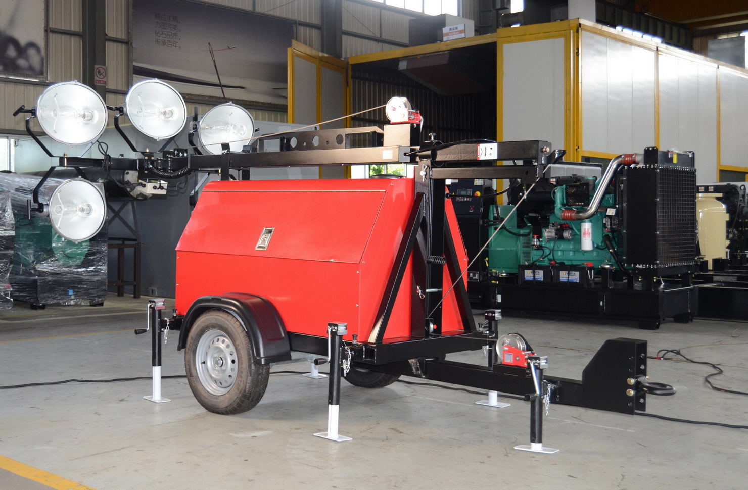 4x350W 9m Diesel Portable Light Tower 2KW Honda Generator Crane Light