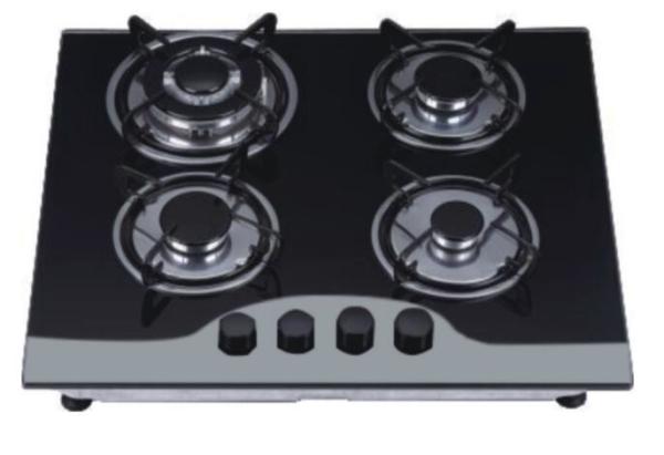 Durable Four Burner Gas Cooker Hob Built In Installation Black Tempered Glass