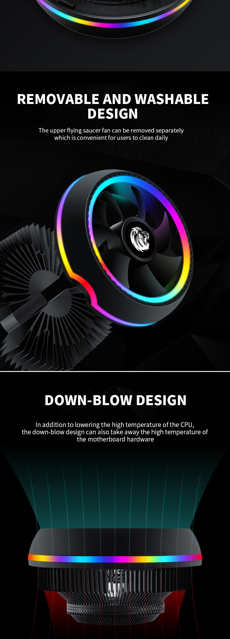 UFO High Power CPU Cooler Fans Processor Heatsink Colorful Light 2900rpm 12v PC Air 38CFM