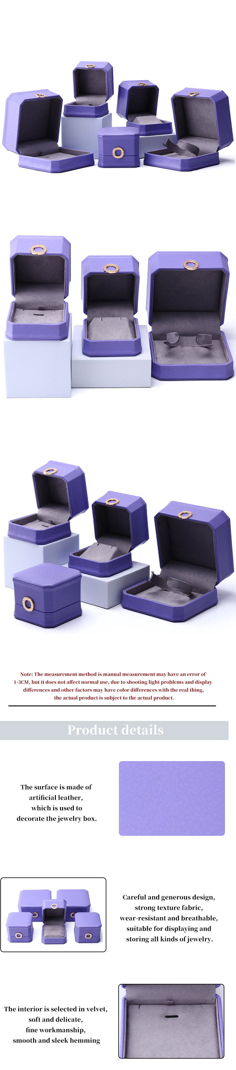 Captivating Purple Octagonal PU Leather Jewelry Box for Ring Ear Studs Pendant