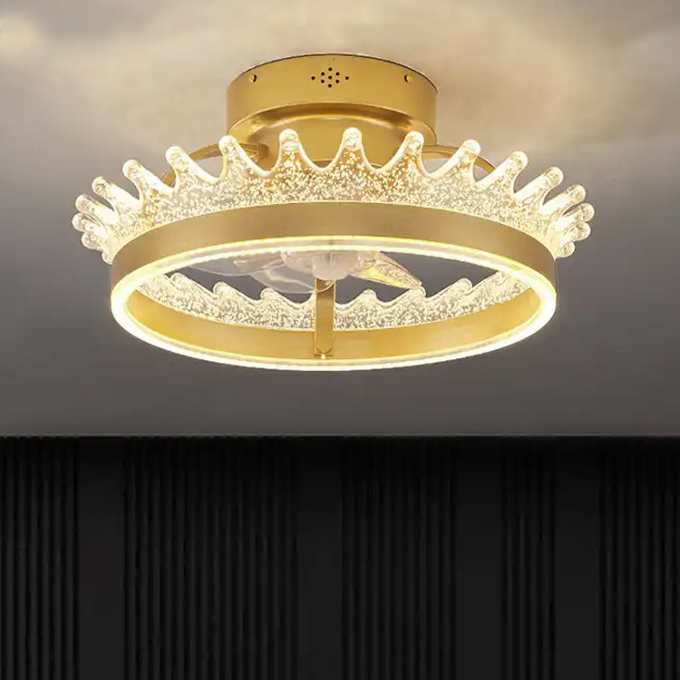 Gold Round Flush Mount Ceiling Fan Light , 6 Speed Ceiling Fan With Remote